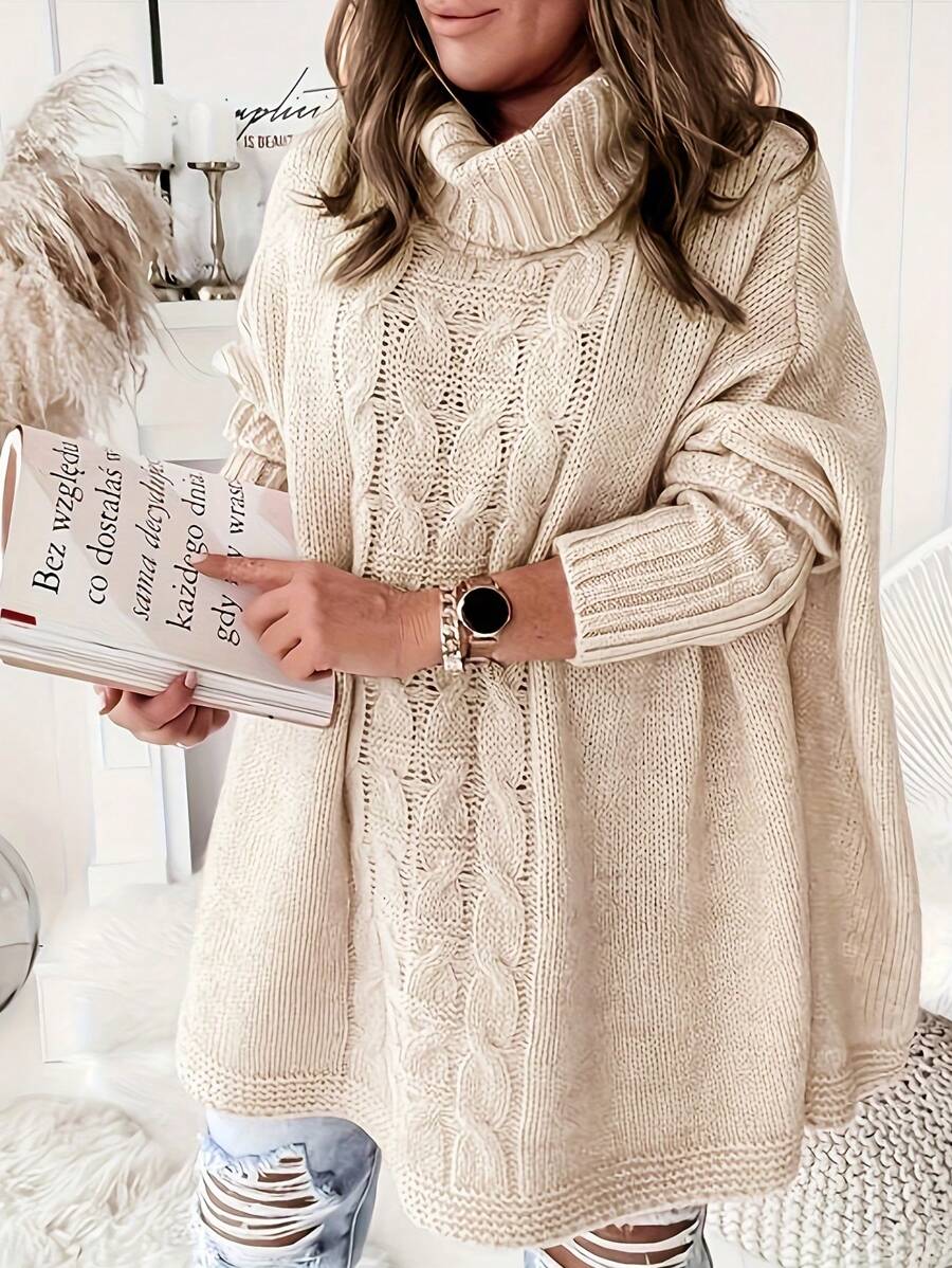 Plus Size Casual Loose Solid Turtleneck Knitted Sweater