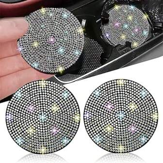 1pc Beautiful Diamond Studded Car Cup Holder Mat