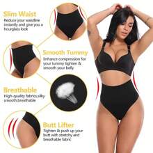 High Waist Women Tummy Control Shapewear Thong Panty Waist Trainer Body Shaper Pants Shaping Compression Briefs Underwear Underpants Knickers - Black - View 4