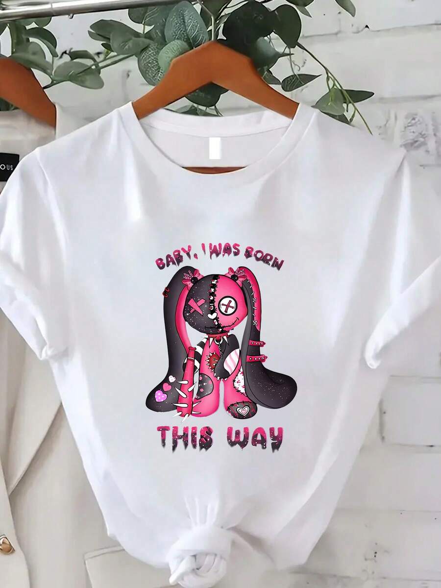 Rabbit Print Women's T-Shirt, Summer Women's Fashion, Casual, Comfortable, Soft, Sports Fitness, Daily Outdoor, Breathable Round Neck Short Sleeve T-Shirt