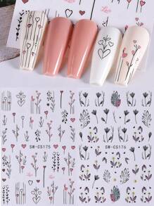 2 PIEZAS Pegatinas de arte de uñas con diseño de flor de corazón y vid, decoración de uñas para el Día de San Valentín, autoadhesivas para manos y pies, sin olor, diseño geométrico, suministros para uñas - Multicolor - Ver 2