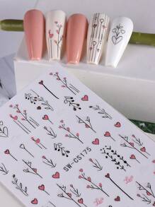 2 PIEZAS Pegatinas de arte de uñas con diseño de flor de corazón y vid, decoración de uñas para el Día de San Valentín, autoadhesivas para manos y pies, sin olor, diseño geométrico, suministros para uñas - Multicolor - Ver 6