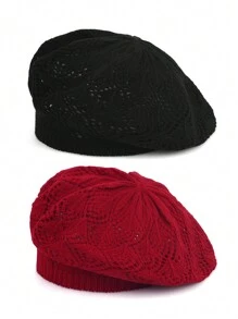 2 件/1 件女士休闲日常纯色针织贝雷帽，时尚百搭 - 彩色 - 查看 22