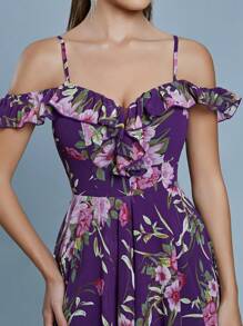 Women's Floral Print Ruffle Ruffle Maxi Elegant Dress - Purple - View 5