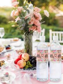 10/24 piezas etiquetas de botellas de agua de boda Mr&Mrs con flores, pegatinas de papel para botellas para despedidas de soltero y celebraciones de compromiso, suministros de decoración para fiestas de boda - Multicolor - Ver 7