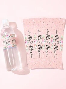 10/24 piezas etiquetas de botellas de agua de boda Mr&Mrs con flores, pegatinas de papel para botellas para despedidas de soltero y celebraciones de compromiso, suministros de decoración para fiestas de boda - Multicolor - Ver 2