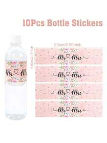10/24 piezas etiquetas de botellas de agua de boda Mr&Mrs con flores, pegatinas de papel para botellas para despedidas de soltero y celebraciones de compromiso, suministros de decoración para fiestas de boda - Multicolor - Ver 4