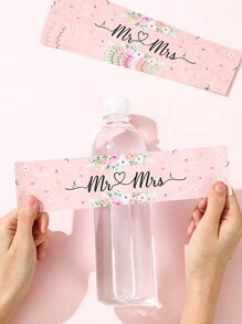 10/24 piezas etiquetas de botellas de agua de boda Mr&Mrs con flores, pegatinas de papel para botellas para despedidas de soltero y celebraciones de compromiso, suministros de decoración para fiestas de boda - Multicolor - Ver 3