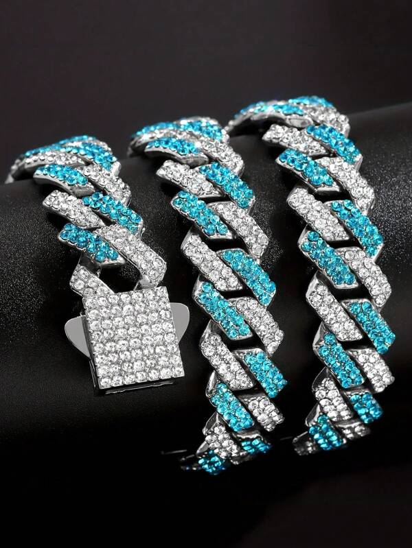 قلادة من السلسلة الثقيلة ذات التصميم الهندسي البسيط باللون الأزرق، إكسسوارات مجوهرات عصرية يمكن ارتداؤها من قبل الجنسين، متعددة الأحجام متوفرة