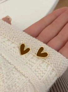 1 Pair Retro Elegant Petite Asymmetrical Heart Shaped Stud Earrings, Versatile Daily Wear, Holiday Gift For Women, Autumn/Winter Valentines,Mom,Mother,Mother's Day,Gift