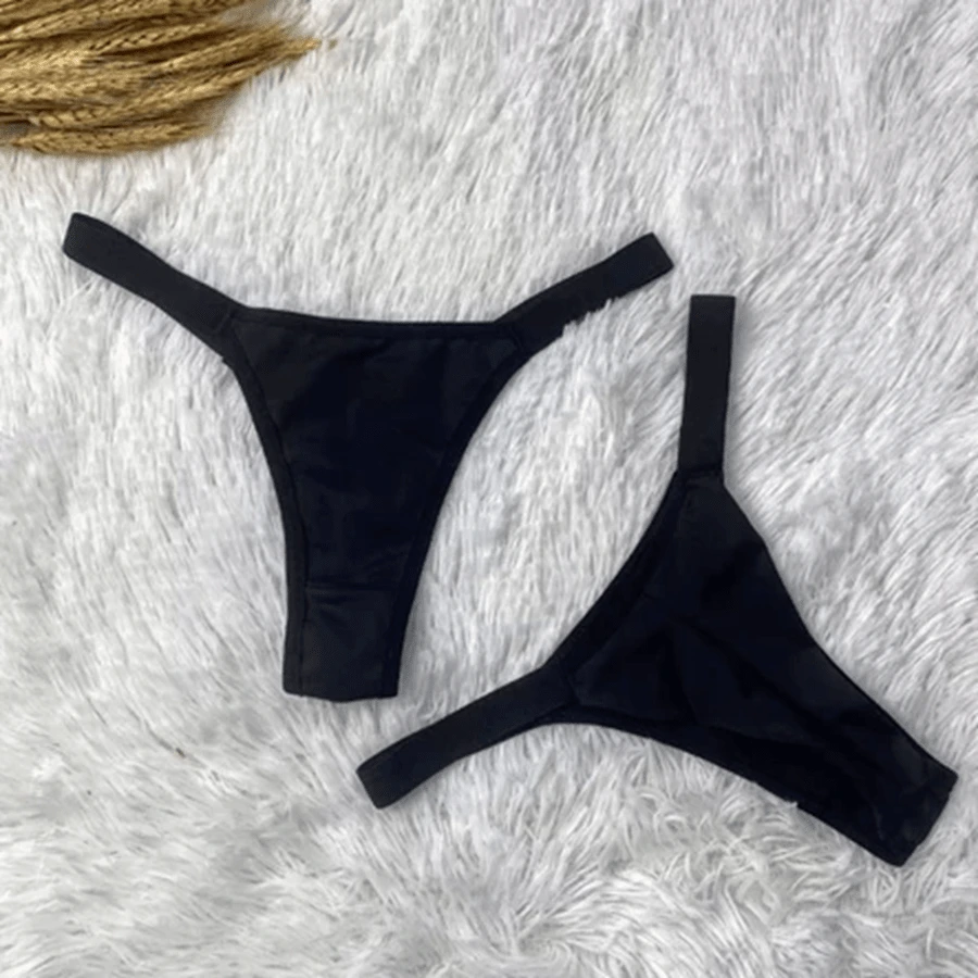 Set Of 12 Microfiber Double String Panties | Luxury Lingerie | Black - Negro - Ver 1