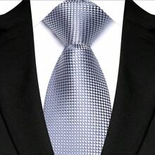 GOADAFOO Cravatta di lusso da uomo da 8 cm, colore grigio argento, con puntini, righe e tinta unita, cravatta damascata intessuta per uomo, sposo, affari, matrimonio e festa