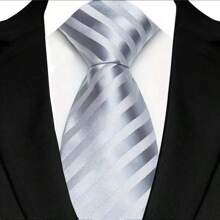 GOADAFOO Cravatta di lusso da uomo da 8 cm, colore grigio argento, con puntini, righe e tinta unita, cravatta damascata intessuta per uomo, sposo, affari, matrimonio e festa