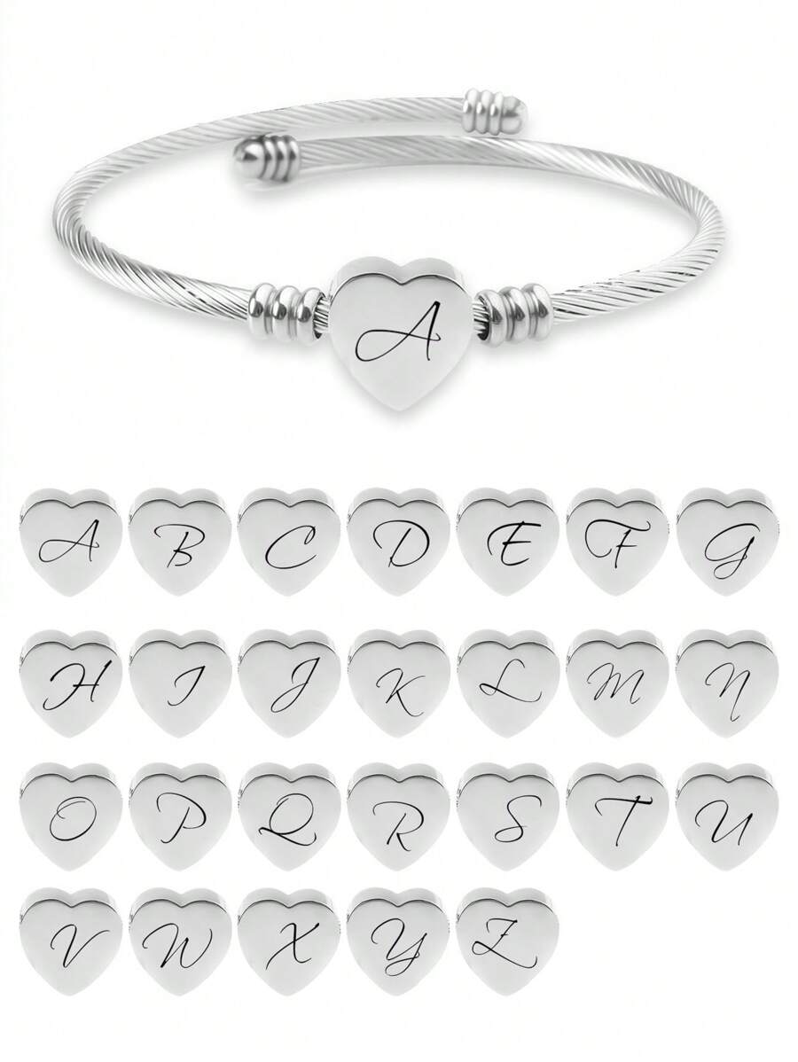 1 Pc Initial Bracelet For Girl Heart Capital Letter Initial Bracelet For Girl Adjustable Heart Alphabet Letter Bracelet Jewelry Gifts For Girl