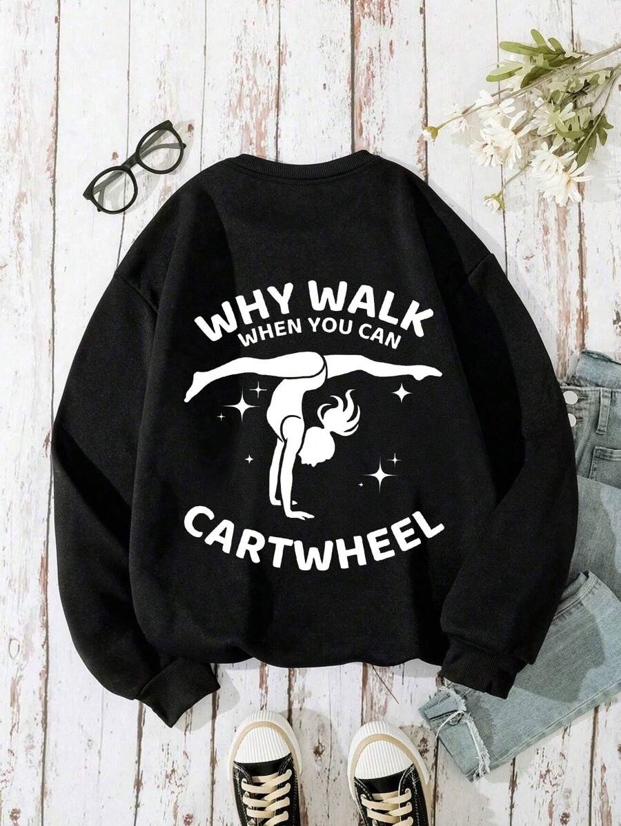 Tween Girl Cute Sunshine Girl Dance Yoga Slogan Print Pullover Round Neck Sweatshirt New Autumn And Winter