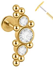 1PC Stainless Steel 20G Gold Plated Cz Labret Lip Ring Threadless Crystal Cluster Ear Cartilage Tragus Helix Daith Piercing Jewelry