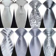 GOADAFOO Cravatta di lusso da uomo da 8 cm, colore grigio argento, con puntini, righe e tinta unita, cravatta damascata intessuta per uomo, sposo, affari, matrimonio e festa