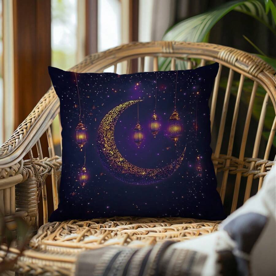 1 st 17,7*17,7in (45*45cm) [Enkelzijdige print] Ramadan Kareem Paars Glanzend Maanpatroon Sierkussenhoes, Zachte Pluche Kussensloop Voor Thuis, Bank, Slaapkamer, Autodecoratie, Geschikt Voor Dagelijks Gebruik Of High-End Minimalistische Stijl, Eid Mubarak