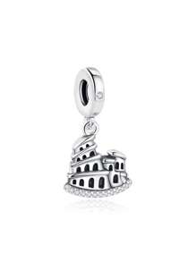 1pc Silver Plated Zirconia Stone Studded Love Pizza Leaning Tower Pendant, Ideal For DIY Bracelet, Necklace, Women's Holidays, Birthday Gift - Pendants - View 11