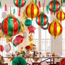 5/6 件圣诞红和绿色悬挂铝箔气球，包括圣诞球和 4D 糖果形悬挂气球，适用于圣诞派对装饰、冬季新年假期派对装饰、生日庆祝、圣诞主题活动和场景、室内和室外圣诞装饰、圣诞树悬挂气球 - 彩色 - 查看 8