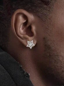 1pair Brilliant Crystal Star Earrings For Men Full Paved White Cubic Zirconia Simple Stylish Earring Versatile Fashion Jewelry