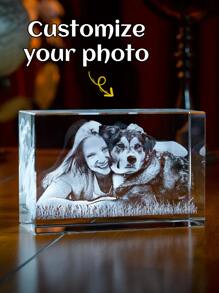 1pc Spring 3D Crystal Photo Personalized With Your Own Photo Customized 3D Laser Etched Picture Frame Wedding Anniversary Christmas Father's Mother's Day Gifts,Custom Photo - Personalized Couple Laser Engraving 3D Cuboid Shaped Crystal,Office Decor,Elegant Living - Multicolor - View 1