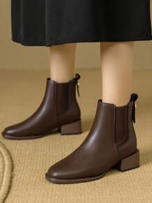 New Thick Heel Slip-On White Short Boots, Fashion Short Boots For Autumn/Winter