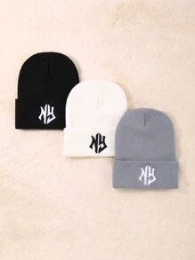 Mũ len 3 mảnh hình đầu lâu cho nam, mũ len mùa đông ấm áp, mềm mại, co giãn, thêu hàng ngày cho trang phục mùa thu thời tiết lạnh - Nhiều màu - Xem 5