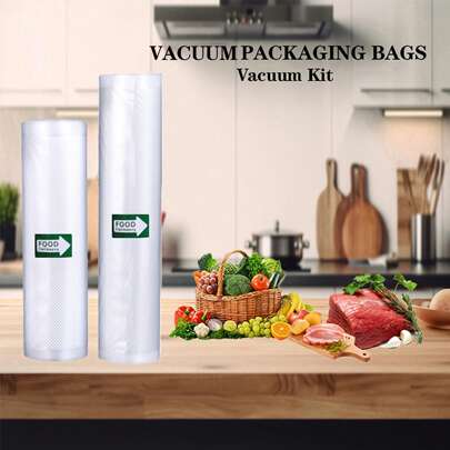 2 Rolls Of Different Size Combination Of 5 Meters Vacuum Sealing Bag, Reusable, Seven Layers Co-Extruded Diamond Pattern Vacuum Film Bag, Vacuum Preservation Bag, Food Packaging Bag, Kitchen Supplies