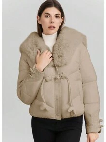 Women's Casual Thick Cotton Padded Coat With Fur Collar, Winter