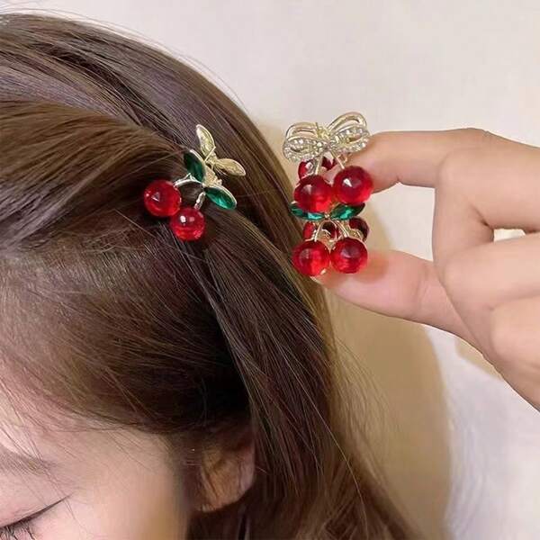 6 peças de grampos de cabelo laterais com decoração de cereja de cristal doce, acessórios de cabelo com grampo de franja, adequados para presentear no Eid, dia dos namorados