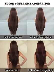 7JHH WIGS Extra Long Straight Mocha Brown Wig With Bangs,Super Long Natural Layered Wigs High Quality Soft Synthetic Fiber Straight Hair Wig For Women Fashion Daily School Use 34 Inch - màu nâu - Xem 6