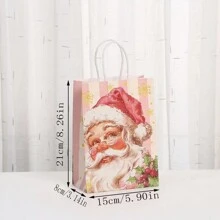 2pcs New Christmas & Valentine's Day Pink Paper Gift Shopping Bags, Kraft Paper Bags For Party Favor