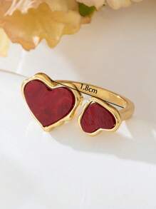 1pc Asymmetrical Heart-Shaped Adjustable Ring, Wine Red, Valentine's Day Gift For Girlfriend/Women Birthday Valentines,Mom,Mother,Mother's Day,Gift - Red - View 5