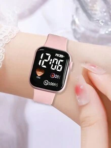 Đồng hồ kỹ thuật số mặt vuông hình trái tim màu hồng và đen đôi, dành cho cuộc sống hàng ngày như một món quà cho học sinh đi học trở lại - Nhiều màu - Xem 2