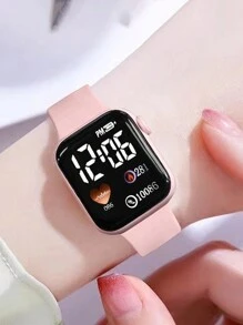 Đồng hồ kỹ thuật số mặt vuông hình trái tim màu hồng và đen đôi, dành cho cuộc sống hàng ngày như một món quà cho học sinh đi học trở lại - Nhiều màu - Xem 3