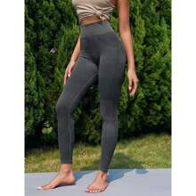 Womens Warm Gym Leggings Ribbed High Waisted Workout Yoga Jeggings Winter Running Pants - Dark Grey - View 6