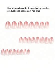 24pcs/Set Short Elliptical Shaped French Gradient Holographic False Nails With Rhinestones For Diy Nail Art, Suitable For Students, Women And Party Occasions Press On Nails Nail Supplies