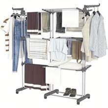 4 Tiers Clothes Drying Rack Indoor Folding Clothes Airer Large Clothes Drying Rack Laundry Rack With Wheels For Indoor Outdoor Use - Grey - View 3
