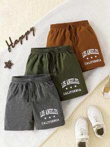 3pcs/Set Young Boy Casual Slogan Printed Versatile Shorts, Suitable For Summer, Outdoor, Sports, School, Everyday, Leisure, Vacation, Travel