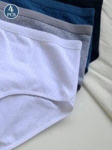 paquete de 4 bragas de mujer de cintura alta y unicolor, ropa interior transpirable y amigable con la piel para uso diario