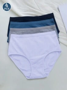 paquete de 4 bragas de mujer de cintura alta y unicolor, ropa interior transpirable y amigable con la piel para uso diario