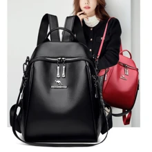 Women's Backpack Synthetic Leather 3 Adjustable Straps Waterproof Casual Elegant Modern School Versatile Pockets Anti-Theft - 黑色 - 查看 3