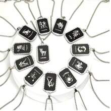 1pc Fashionable Creative Hip-Hop 12 Constellations Necklace, Stainless Steel Chain Laser Stereo Double-Sided Pendant Necklace, Festival Party Gift Decorative Accessory For Men, Father's Day Gift