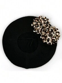 1pc Women Double Flower Casual Knitted Beret Hat, Fashionable Versatile Solid Color Cap - Multicolor - View 24