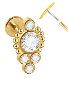 1PC Stainless Steel 20G Gold Plated Cz Labret Lip Ring Threadless Crystal Cluster Ear Cartilage Tragus Helix Daith Piercing Jewelry