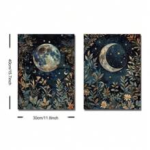 1/2pcs Unframed Boho Botanical Floral Moon Celestial Art Vintage Poster Dark Academia Moody Canvas Painting Print Minimalist Wall Picture For Dorm,Apartment,Bedroom,Living Room,Modern Home Decoration
