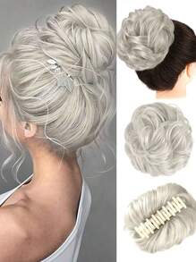 Chignon synthétique en désordre avec pince à cheveux. Rallonges de queue de cheval bouclée et ondulée. Accessoires pour chouchou et chignon pour femmes. Pièce de chignon en désordre synthétique avec pince à cheveux. Chignons ébouriffés, rallonges de cheveux bouclés et faux chignons pour femmes