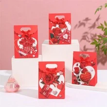 Juego de 3 bolsas de regalo con estampado de flor de rosa y lazo, bolsas de embalaje para regalos de aniversario para parejas románticas (patrones y colores aleatorios) para el Día de San Valentín - Multicolor - Ver 9