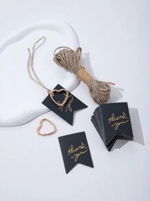 10/50/100/300 chiếc Thẻ treo 'Cảm ơn' bằng giấy bạc vàng với dây thừng đay 1000cm/394inch, Thẻ quà tặng lấp lánh kim loại, Thẻ quà tặng màu đồng để gói quà ngày lễ, Nhãn hình đuôi én cho tiệc cưới - màu đen - Xem 2